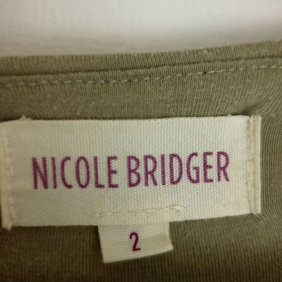 Nicole Bridger Vancouver Khaki Green Jersey Dress with Draping Plunge Neckline - Picture 2 of 6